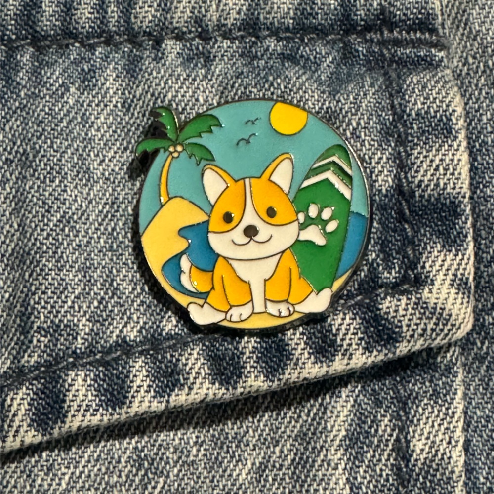 5/$15 dog Surfing enamel pin